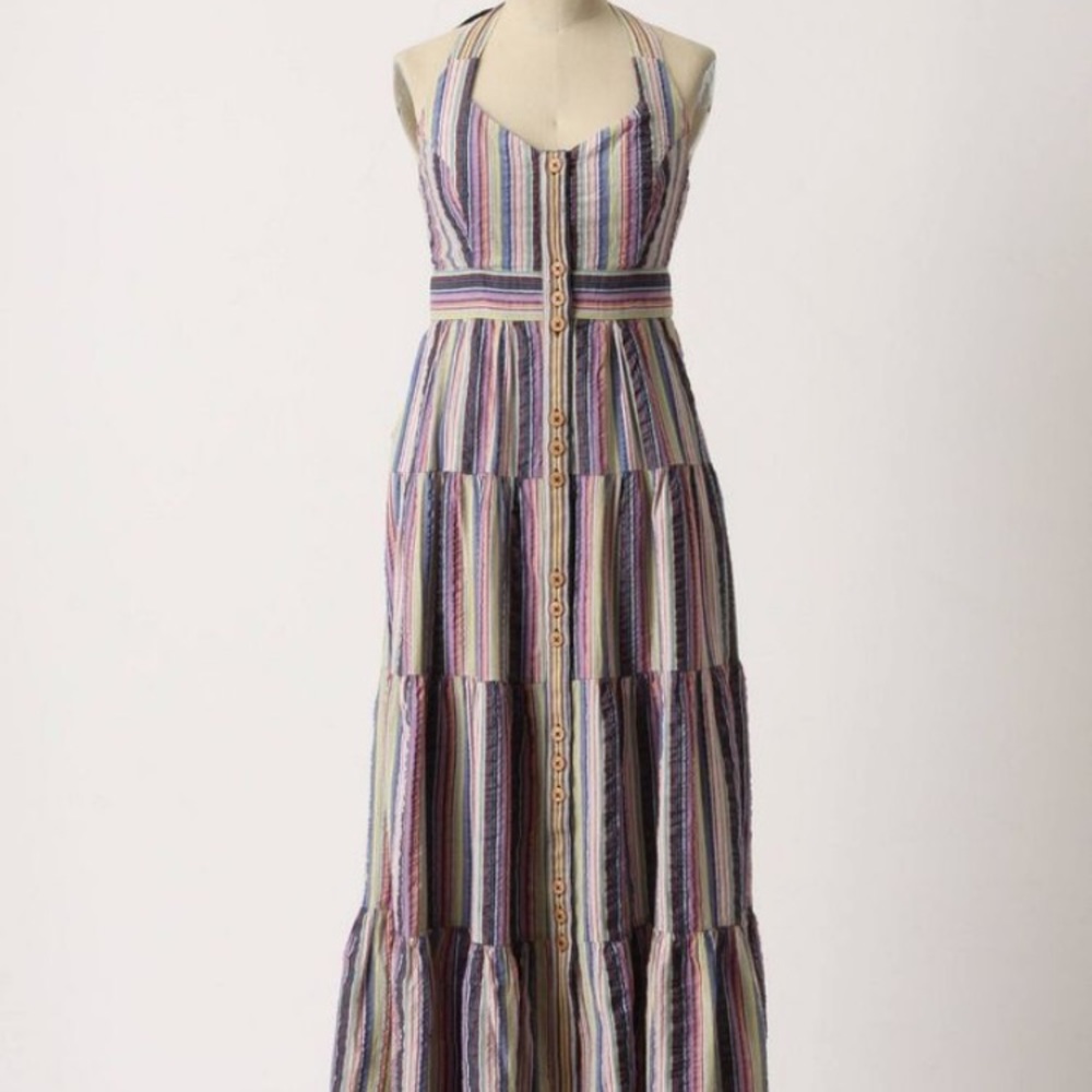 Maeve Anthropologie Silvered Spectrum Halter Maxi